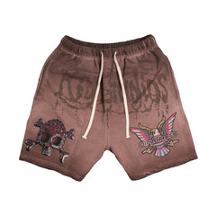 KIY STUDIOS "KIY STUDIOS X DIPSET "THE SET" GRUNGE WASH MOCHA SHORTS