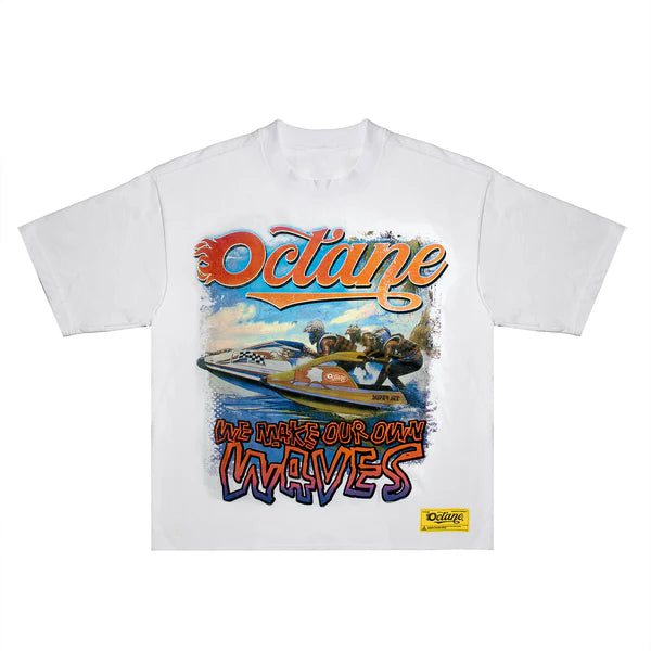 OCTANE” MAKE WAVES” TEE (OVERSIZED BOXY) (WHITE)