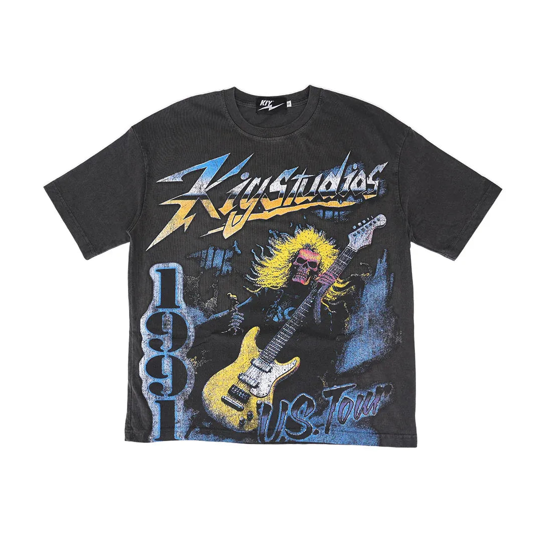 KIY STUDIOS "1991 US TOUR" PIGMENT BLACK T-SHIRT