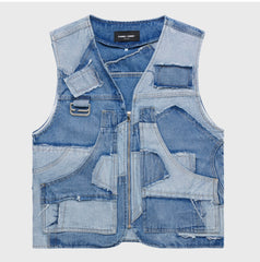 HOMME FEMME - Patchwork Denim Vest Blue