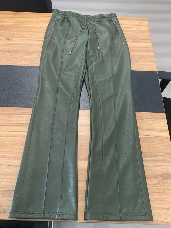 REAL ONES FLARED LEATHER JOGGER - OLIVE