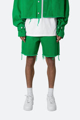 MNML - Frayed Denim Shorts - Green