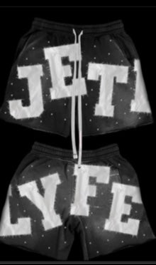 JETLYFE- Gemstone Acid Wash Short Black