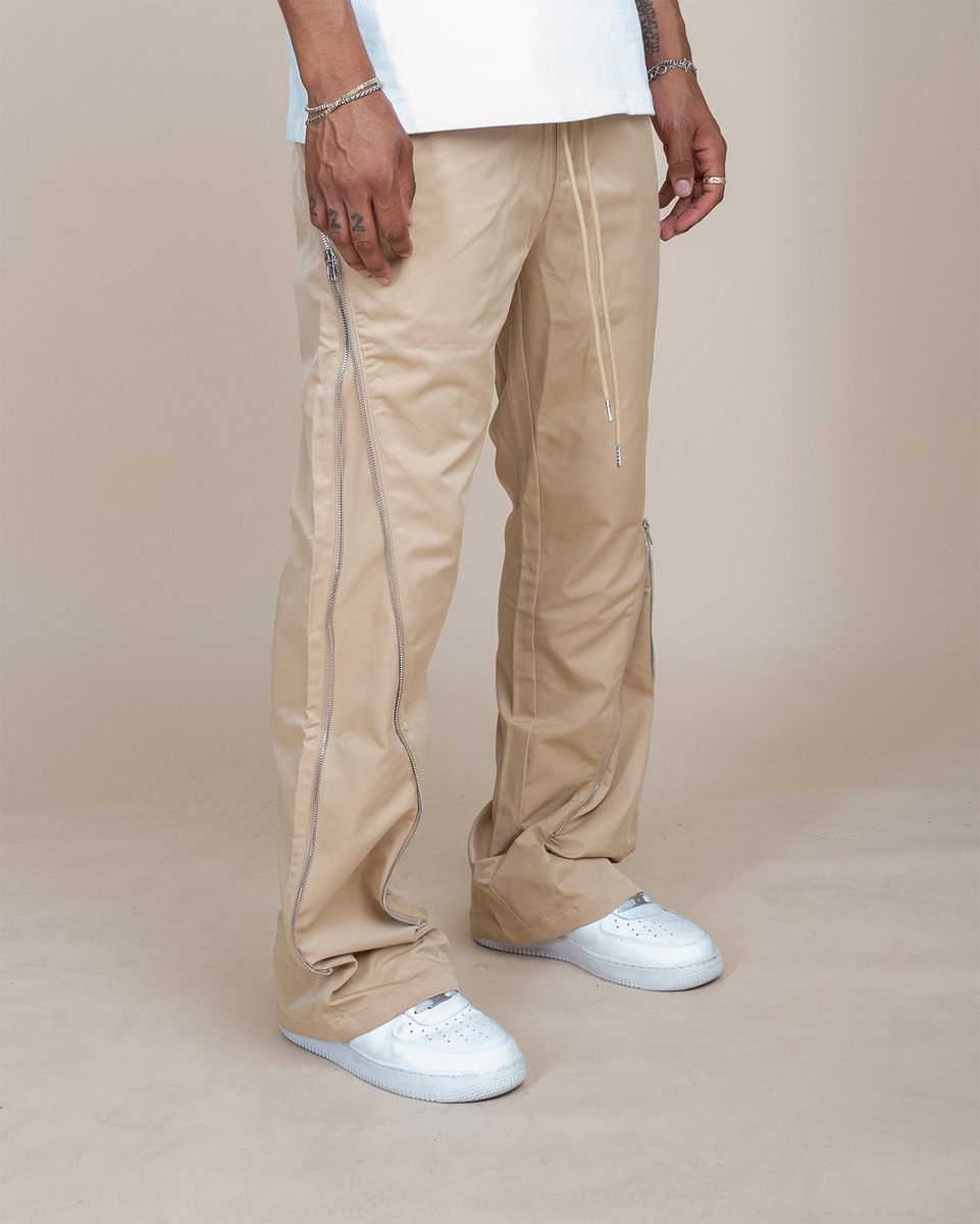 EPTM - NYLON ZIP FLARED PANTS - TAN