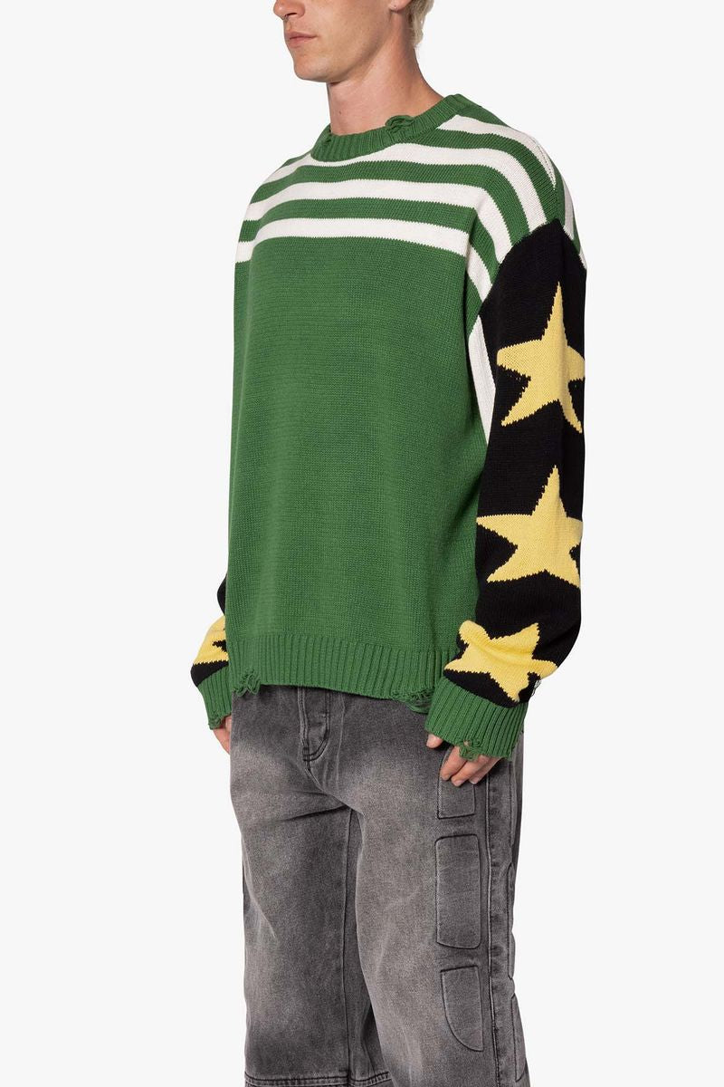 MNML - Star Knit Distressed Crewneck Sweater