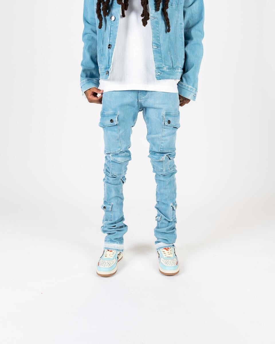 PHEELINGS - MY PLEASURE" CARGO FLARE STACK DENIM - BLUE