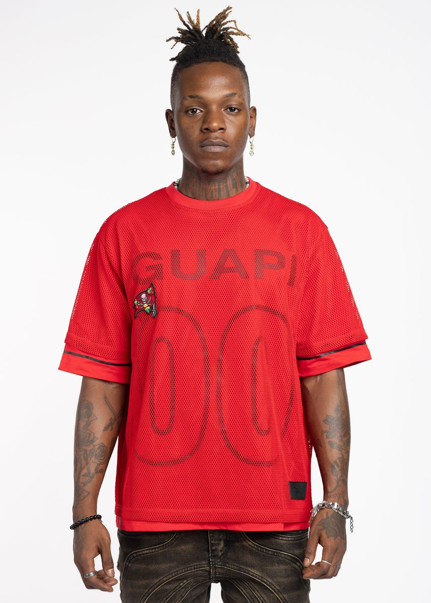 GUAPI - Crimson Red Mesh Football Tee