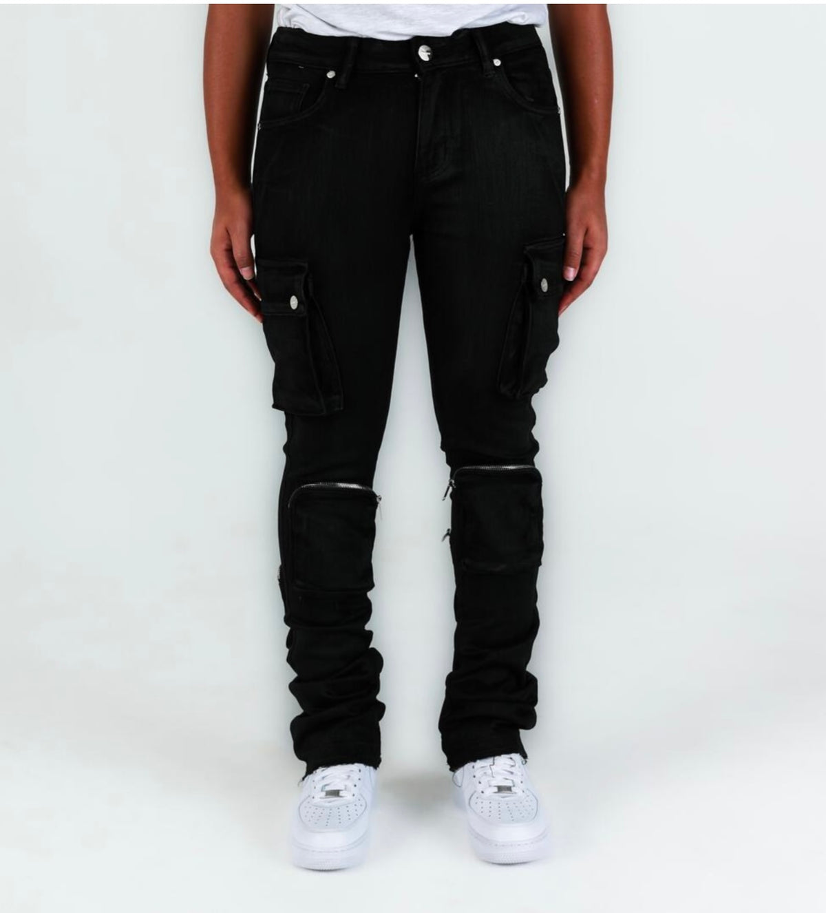 PHEELINGS - NEVER LOOK BACK" CARGO STACK DENIM - BLACK WAX