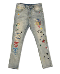 FW - ALL OVER EMBROIDERED SLIM FIT PANTS