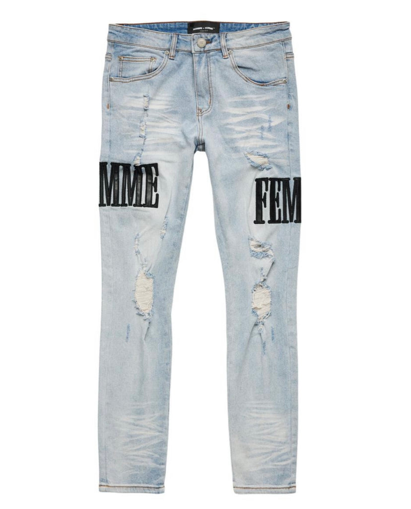 HOMME FEMME - Letterman Denim Blue With Black Letters – AGENDA